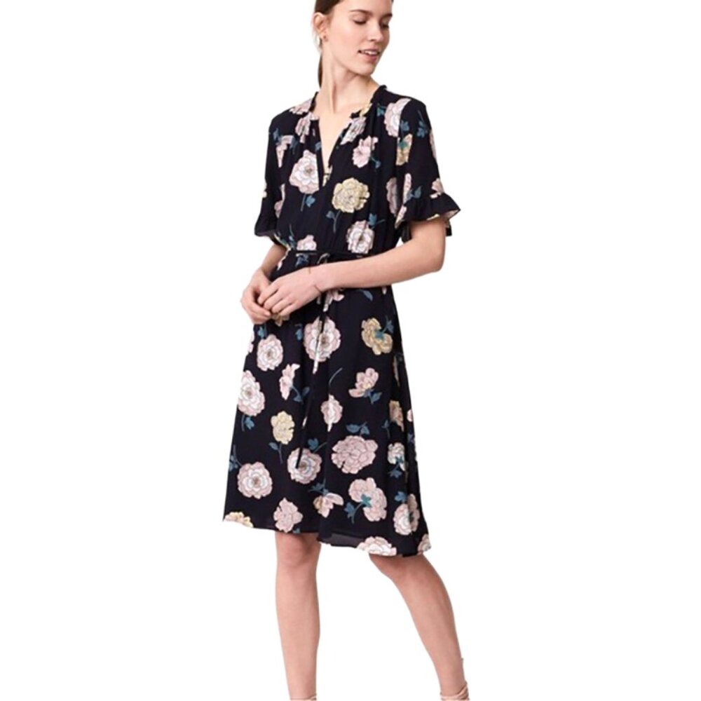 Ann Taylor LOFT Navy Floral Dress Size XS